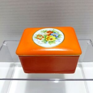 Vintage Japan Lusterware Porcelain Orange Floral Decorative Box